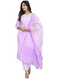 Anni Designer Women'S Cotton Blend Straight Printed Kurta With Pant & Dupatta (Baiyaan Purple-Cmd_L_Purple_Large),Purple,L