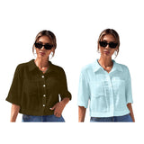 Toplot Shirt For Women || V-Collar Solid Crop For Woman || Half Sleeves For Women || Oversized Shirt For Woman (V-Crop-Shirt-5183-5183-Brown-Sky-M),Brown-Sky,,B0FBGC3WDV