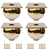 Hyever Golden Furniture Legs Round Metal Bun Feet Heavy-Duty Foot for Cabinets/Tables/Chairs/Sofa Feet, with Rubber Base Set of 