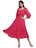 Gosriki Women'S Solid Chiffon Smocked Tiered Midi Dress (Beau-Pink-Dress_Xl-Gs_Pink_X-Large),Pink,,B0BRL5R9H3