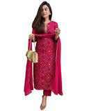 Gosriki Women'S Rayon Blend Straight Printed Kurta With Pant & Dupatta (Turae Rani-Vks01-Gs_S_Pink_Small),Pink,,B0DCK7X45K