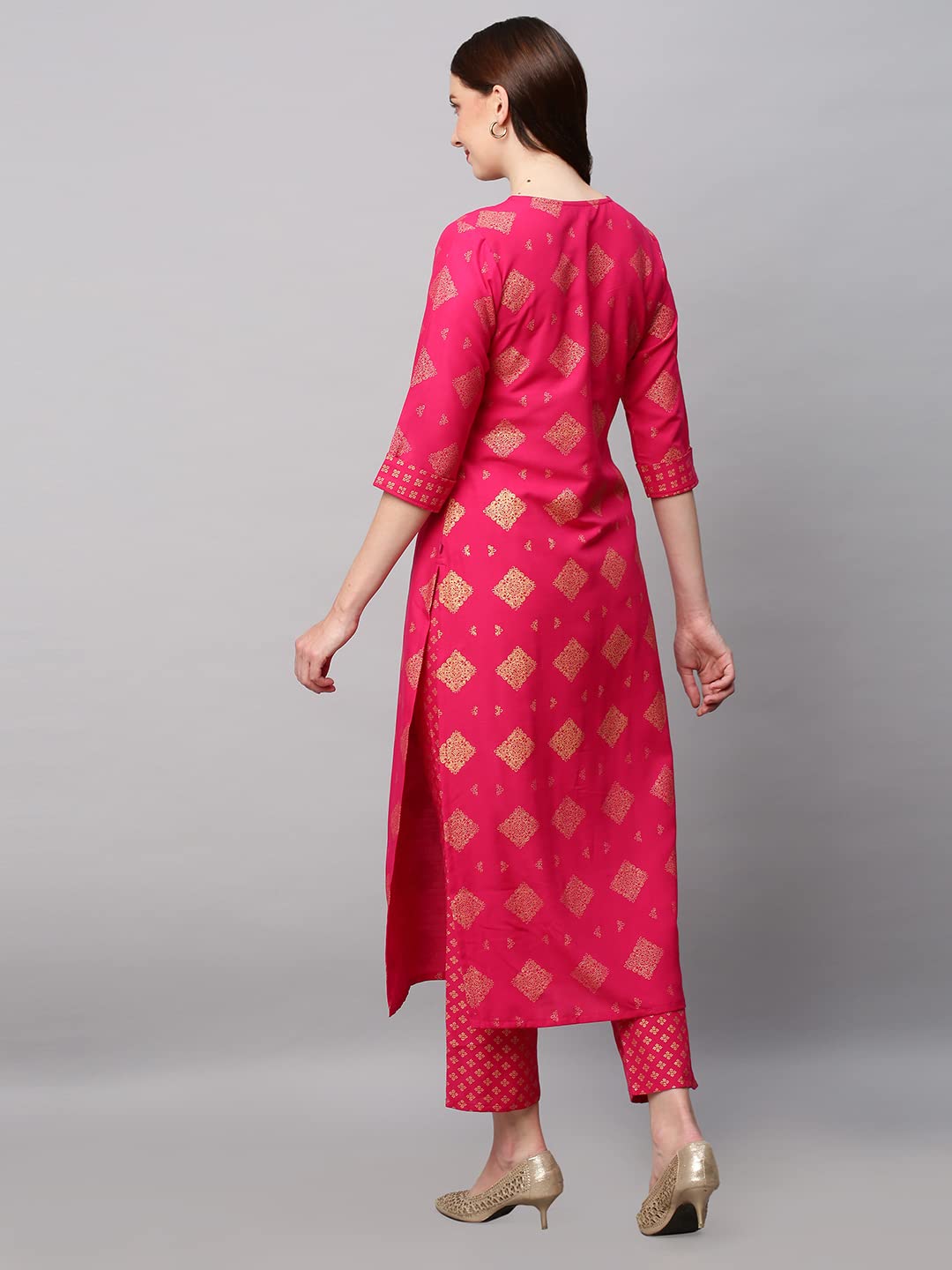 Gosriki Women'S Cotton Blend Printed Straight Kurta With Pant (Sambhav Pink_Xl-Gs_Pink_X-Large),Pink,,B0BDLVF2QT