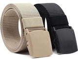 Tpm Tactical Nylon Web Belt, Military Style Canvas Belts With Plastic Buckle, Black And Khaki, 2Pack