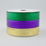 2.5 Wide Expressions Stripe Metallic Lam  Wired Ribbon Purple, Green & Gold (10 Yards) Mardi Gras