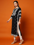 Anni Designer Women'S Cotton Blend Straight Chikankari Embroidered Kurta (Stho-Black-Grt_S_Black_Small),Black,S,Cotton Blend,Regular,Kurta