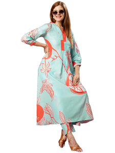 Anni Designer Women'S Cotton Blend Anarkali Printed Kurta With Pant (Santra Orange-Jl_S_Orange_Small),Orange,S