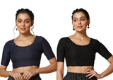 Toplot Cotton Blend Lycra Stretchable Readymade Blouses Pack Of 2 (Combo-5058-Blk-Nvy-34) Black-Navy Blue,Black-Navy Blue,34,B0CV58MC5R