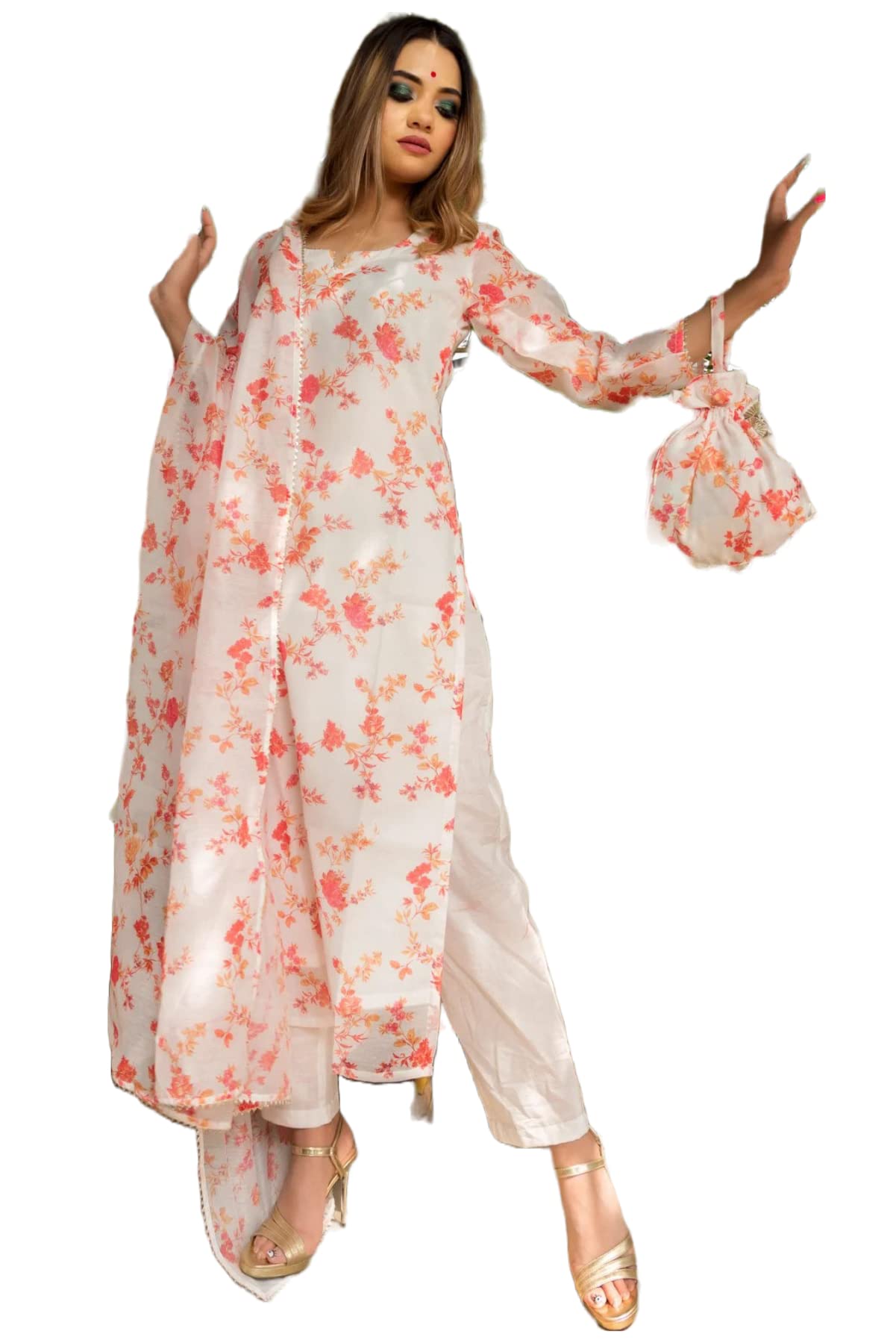 Anni Designer Women'S Cotton Blend Beautiful Printed Stylish Anarkali Kurta With Pant (Jakhani-Multi-Sm_3Xl_Multi_Xxx-Large) Multicolour,Multicolour,3XL