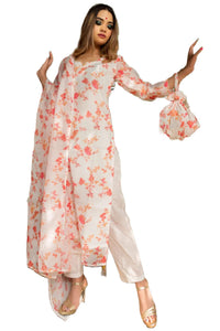 Anni Designer Women'S Chanderi Floral Printed Straight Kurta With Pants & Dupatta (Jakhani-Multi_Xxl_White_Xx-Large),White,2XL