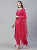 Anni Designer Women'S Cotton Blend Straight Kurta With Pant & Dupatta (Gumdi Pink_L_Pink_Large),Pink,L,Cotton Blend,A-Line,