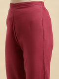 Rangita Women 100% Cotton Maroon Solid Calf Length Straight Pant, L