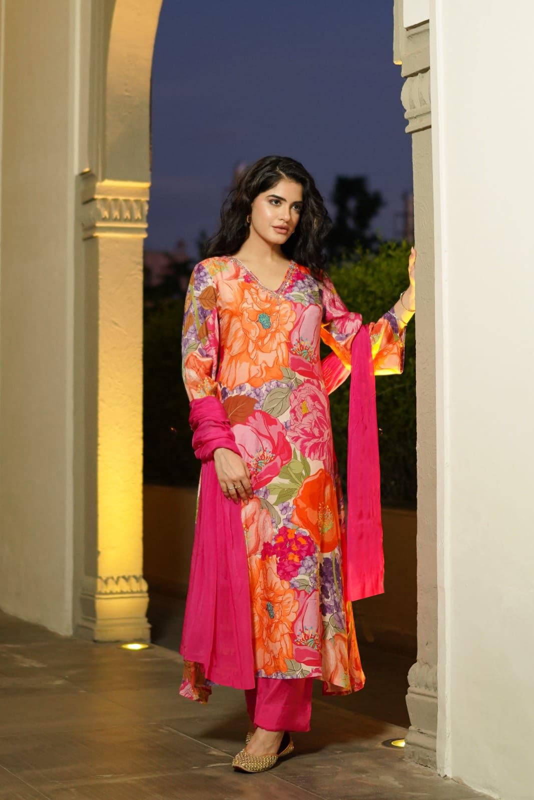 Gosriki Women'S Cotton Blend Straight Printed Kurta With Pant & Dupatta (Vilasa Pink-Gs_Xxl_Pink_Xx-Large),Pink,2,B0CP7BPZCH