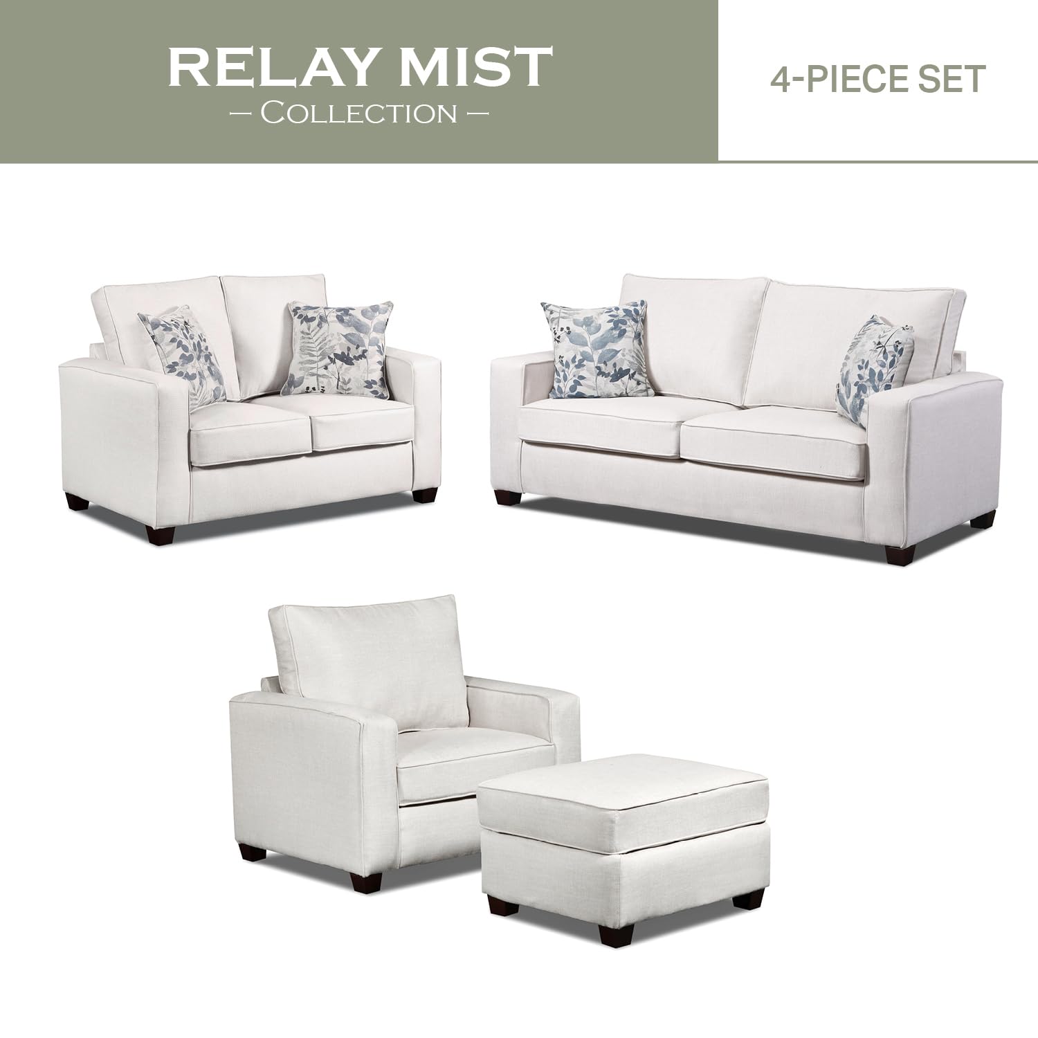 American Furniture Classics Relay Mist 4-Piece Set With Sleeper Sofas, Soft Washed Cream Tweed