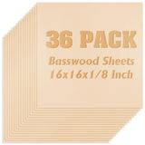36 Pack Basswood Sheets, Plywood Board 1/8 Inch Unfinished Wood,3mm Plywood for Laser Cutting,Boards for Crafts for DIY Plywood 