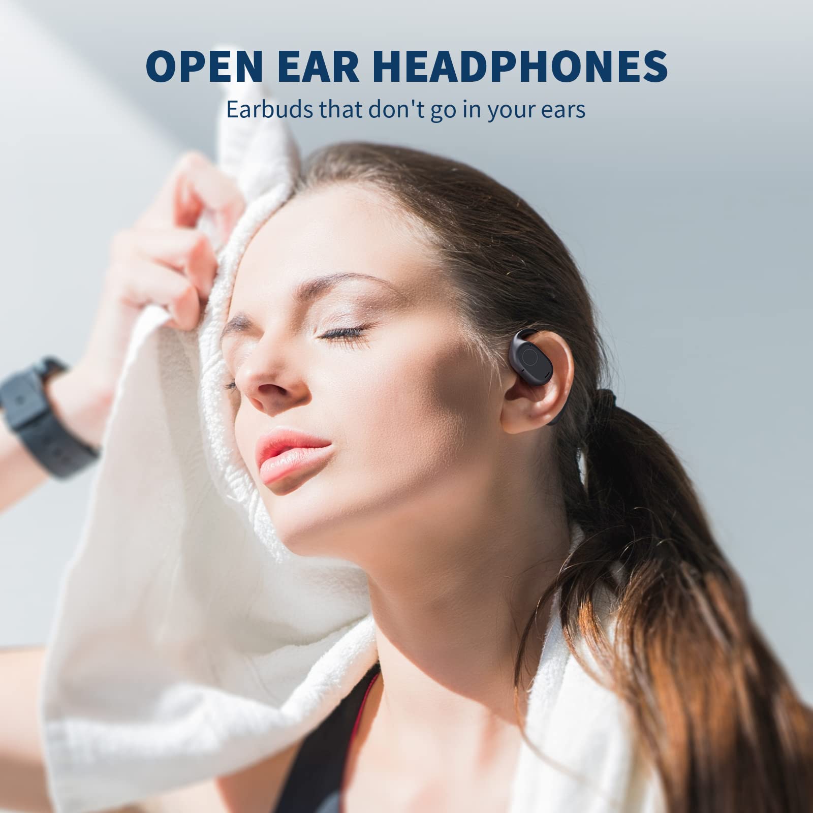 PSIER Open Ear Headphones, Bluetooth 5.3 Wireless Sports Headphones with Digital Display Charging Case 40 Hours Playtime True Ea