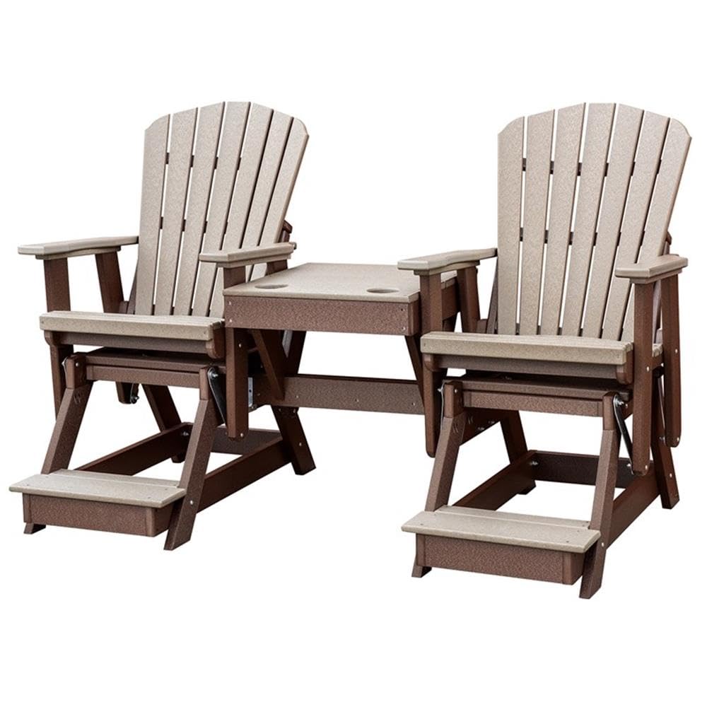 American Furniture Classics Balcony Height Table Double Glider, Weatherwood & Tudor Brown