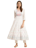 rangita Off White Cotton Calf Length Embroidered Anarkali Kurti for Women | Kurta for Women_M