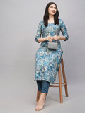 Anni Designer Women'S Cotton Blend Straight Printed Kurta With Pant (Seep Blue-Nw_L_Blue_Large),Blue,L,,,