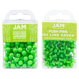 JAM PAPER Colorful Push Pins - Flat & Round Head Thumb Tack Combo Set - Lime Green Pushpins - 200/Pack