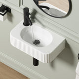 Wall Hung Bathroom Sink, QISHKA 17.5 X 11 Rectangular Floating Ceramic Wash Hand Basin White Wall Mount Vessel Sink for Small Ba