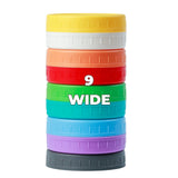 Bedgeta 9 Wide Mouth Mason Jar Lids with Silicone Ring,Thickened Leak-proof Lids Fit Ball,Kerr and More, 9 Color Plastic Lids, 8