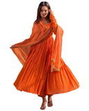 Anni Designer Women'S Rayon Blend Anarkali Solid Kurta With Pant & Dupatta (Garbo Orange_L_Orange_Large),Orange,L