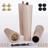 PBUY 8 Inch Unfinished Rubberwood Furniture Legs Set of 4 Heavy Duty, Replacement Wood Legs for Couch, Sofa, Ottoman,Table - Sol