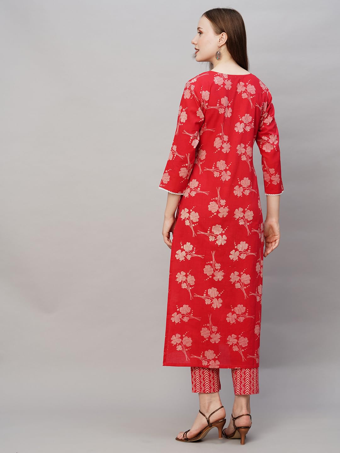 Gosriki Women'S Cotton Blend Printed Straight Kurta With Pant (Lalbagh Red-Gs_Xl_Red_X-Large),Red,,B0CBPQ43RC