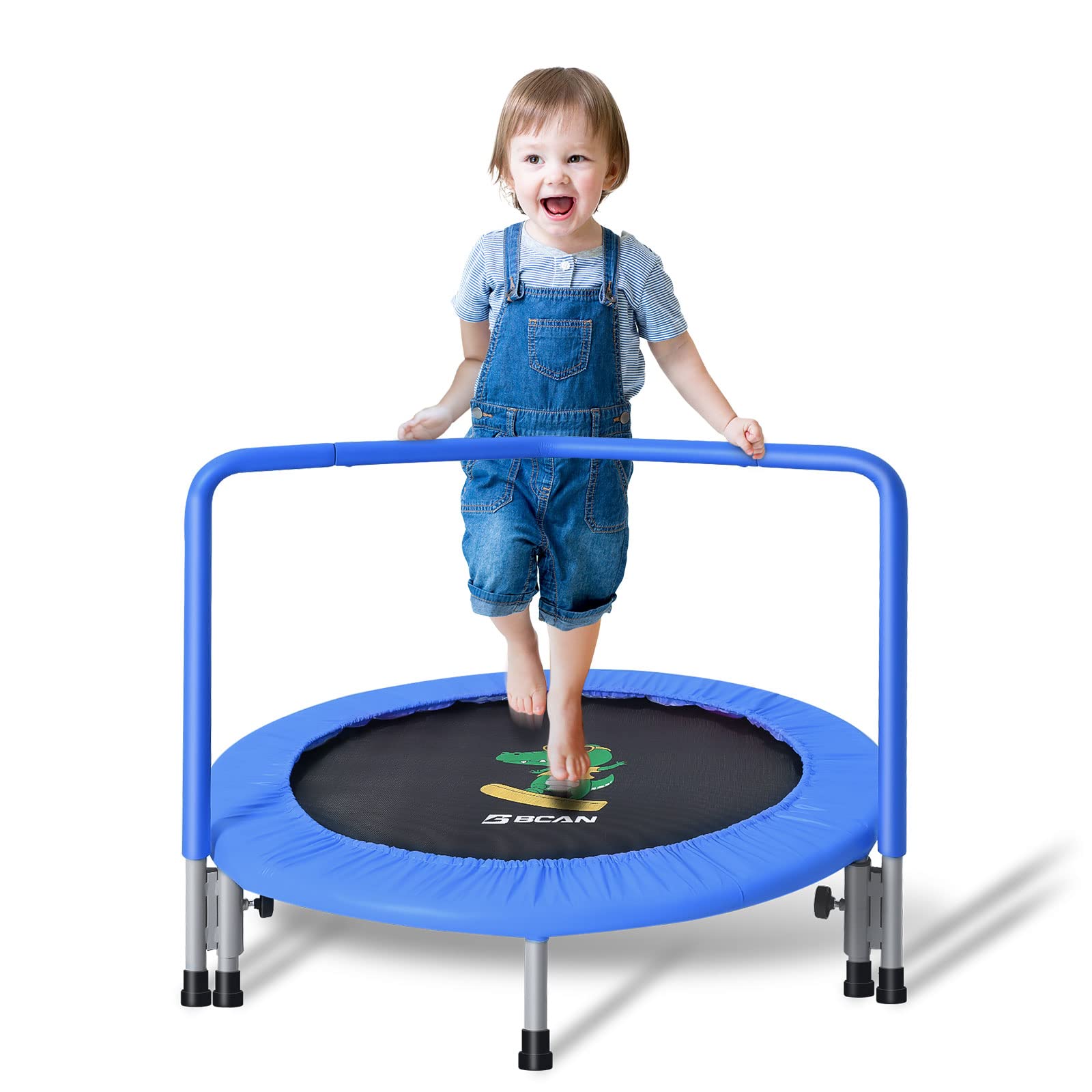 BCAN 36'' Mini Folding Ages 2 to 5 Toddler Trampoline with Handle for Kids, Two Ways to Assemble The Handle, Indoor/Garden Toddl
