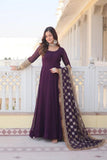 Fashion Basket Women'S Purple Georgette Anarkali Gown,Bottom And Dupatta Set (Large)