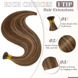 100 Strands/Pack I Tip Remy Human Hair Extensions 16 Inches Cold Fusion Hair Piece Pre Bonded Keratin Stick In Hair Extensions L
