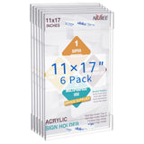 Niubee 6 Pack Acrylic Sign Holder 11 x 17 inches Wall Mount Sign Holders Clear Acrylic Frame with Double Sided Tape Clear Poster