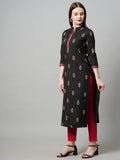 Anni Designer Women'S Cotton Blend Traditional Straight Printed Kurti (Kd Black_Xl_Black_X-Large),Black,XL,Cotton Blend,Regular,Kurti, kurta