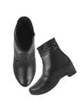 Women'S Black Ankle Boots With Side Zipper And Metal Detail Low Heel Faux Leather Booties For Everyday Comfort And Style Eu38,Black,5,B0DJ8PTZRB