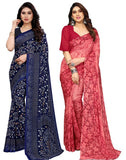Satrani Womens Pure Georgette Saree (2041S575N_3112S2153N_Navy Blue | Maroon)