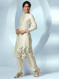 Libas Off White Silk Blend Embroidered Kurta Sets For Women Off White L