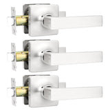 GOBEKOR 3 Pack Passage Door Levers Square Door Handles Brushed Nickel Interior Lever Door Handles for Hallway Closet Straight Ke