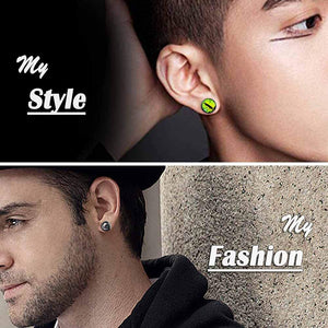 FLYUN 6Pairs Black Surgical Steel Eyeball Mens Earring Fake Gauge Earrings Men's Faux Plugs Earring for Men Studs with Screw Fla
