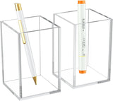 NIYANETAIL DIY Acrylic Pen Holder 2Cube Clear Pencil Cup for Desk, Makeup Organizer for Brushes, Eyeliners, Nail Polish, Mark
