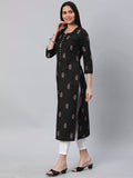 Anni Designer Women'S Cotton Blend Straight Printed Kurta With Pant (Raat Black_L_Black_Large),Black,L,Cotton Blend,Regular,Pants