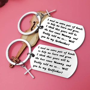 Nekoki Godparents Gifts from Godchild Will You Be My Godfather/Godmother Keychain Set Godmother Keychain Godfather Keychain Chri