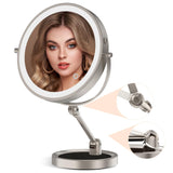 9 Large Lighted Makeup Mirror with 1X/10X Magnification, 4000mAh Rechargeable Vanity Mirror with Height Adjustable & 3 Color Dim