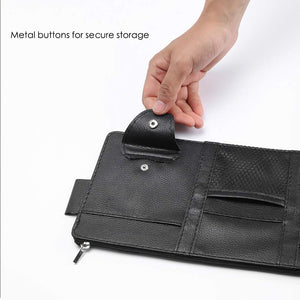Leather Car Sun Visor Organizer with Net & Zipper, Ultra Light, Ultra Thin Design, Auto Interior Accessories Storage Pocket Pouc
