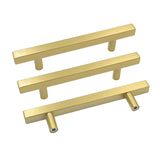 goldenwarm Gold Cabinet Pulls Brushed Brass Cabinet Handles 5 Pack - LS1212GD102 Square Gold Drawer Pulls Dresser Handles Modern