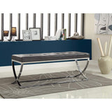 Benzara Leatherette Upholstered Bench with Chrome Finish, Black and Silver
