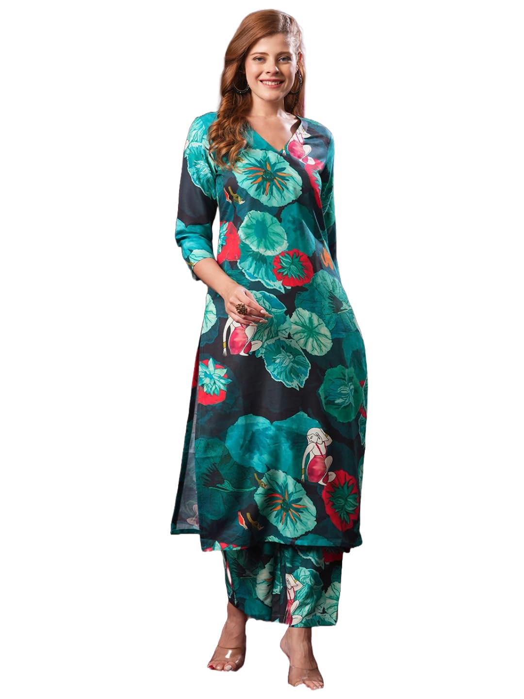 Gosriki Women'S Cotton Blend Straight Printed Kurta With Palazzo (Reena Green-Gs_Xxl_Green_Xx-Large),Green,2,B0D9WDZJB2