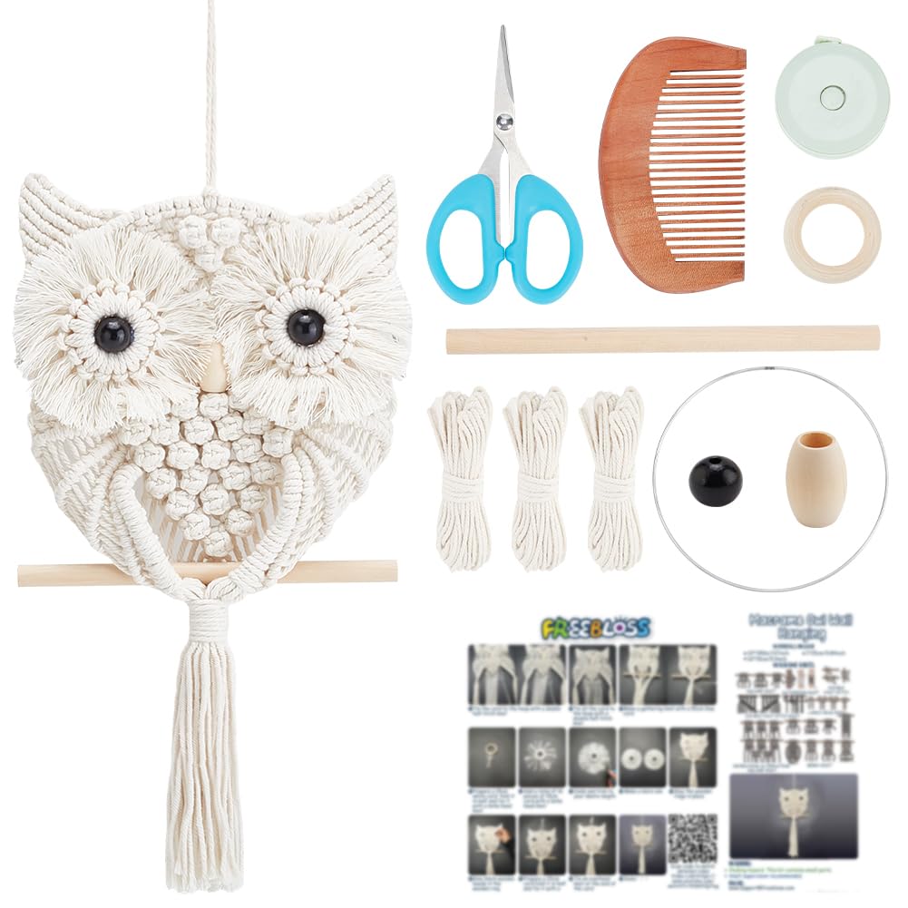FREEBLOSS Macrame Owl Kit for Beginners Macrame Wall Hanging Kit DIY Macrame Kit with Video Tutorial Macrame Hanging Decor for A