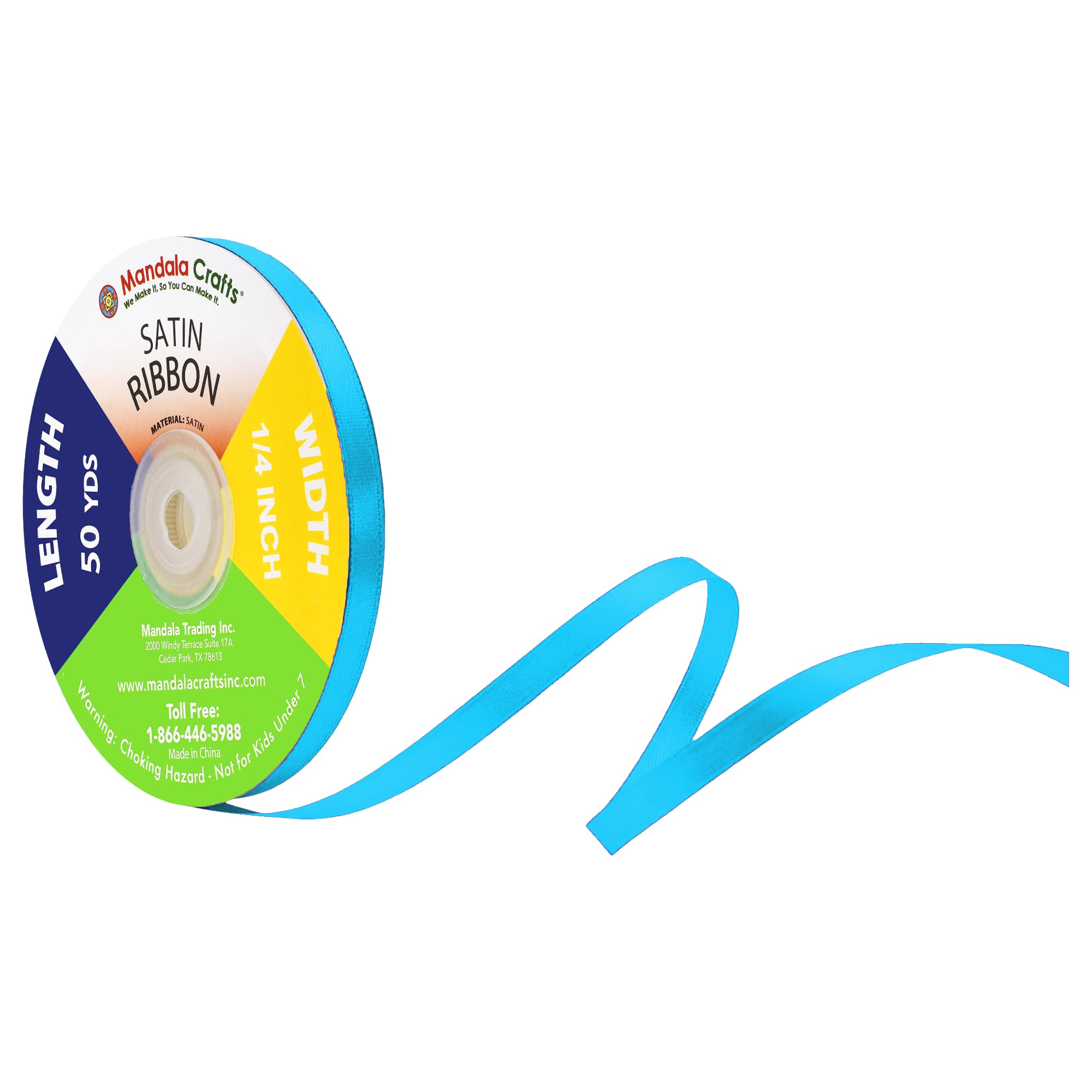 Mandala Crafts Turquoise Satin Ribbon for Crafts - 50 Yards 1/4 Inch Wide Fabric Ribbons for Gift Wrapping, Flower Bouquets, Hai