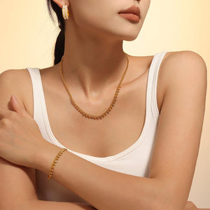 Gold Rhinestone Choker Necklace for Women 18K Gold Plated Titanium Steel Chain 40+5cm Adjustable Dainty Sparkle Jewelry for L