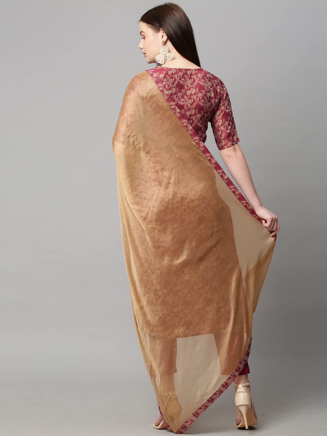 Anni Designer Women'S Banarasi Silk Straight Printed Kurta With Pant & Dupatta (Banarsi-Red-Nw_S_Red_Small),Red,S,Silk Blend,Regular,Dupatta